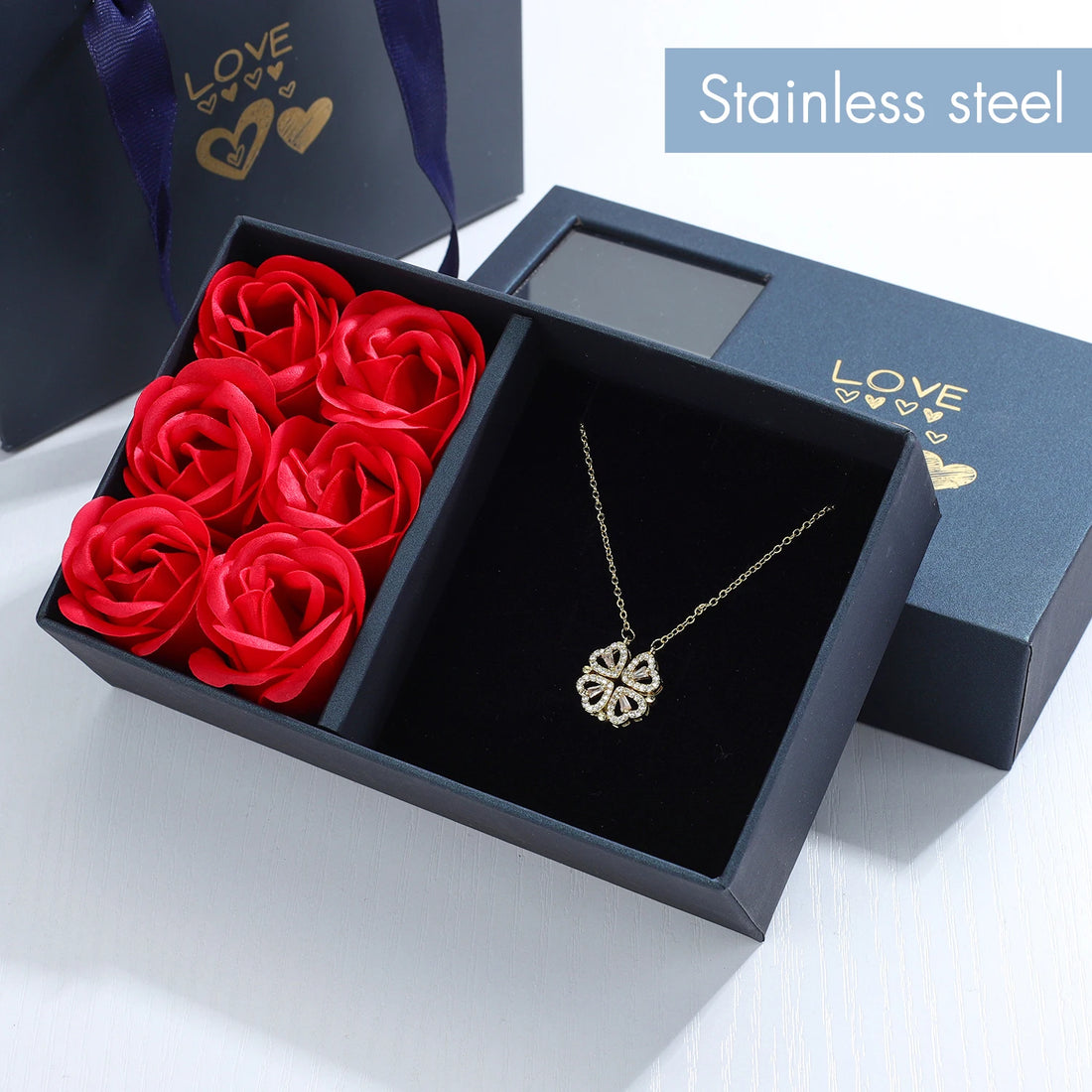 Rose Gift Box with Four-leaf Grass Necklace