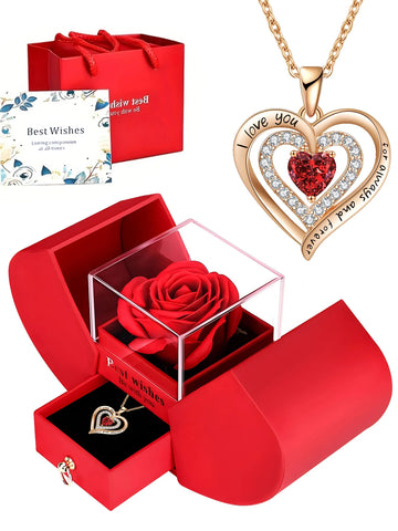 Eternal Rose Jewelry Box with Heart Shaped Necklace