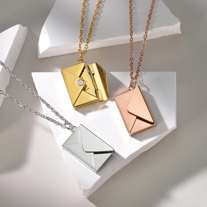 Custom Envelope Necklace Stainless Steel with Engrave Text