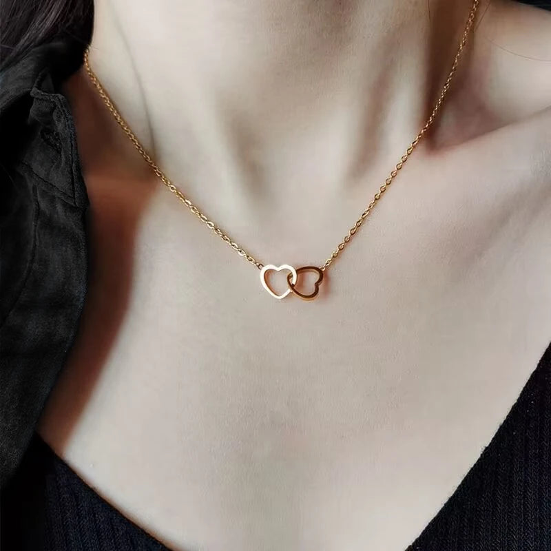 Custom Double Heart Hand Carved Name Necklace